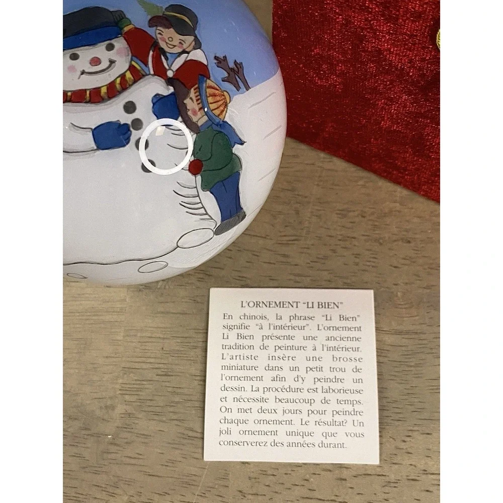Pier 1 Christmas Ornament Blown Glass Hand Painted Li Bien‎ 1999 Snowman